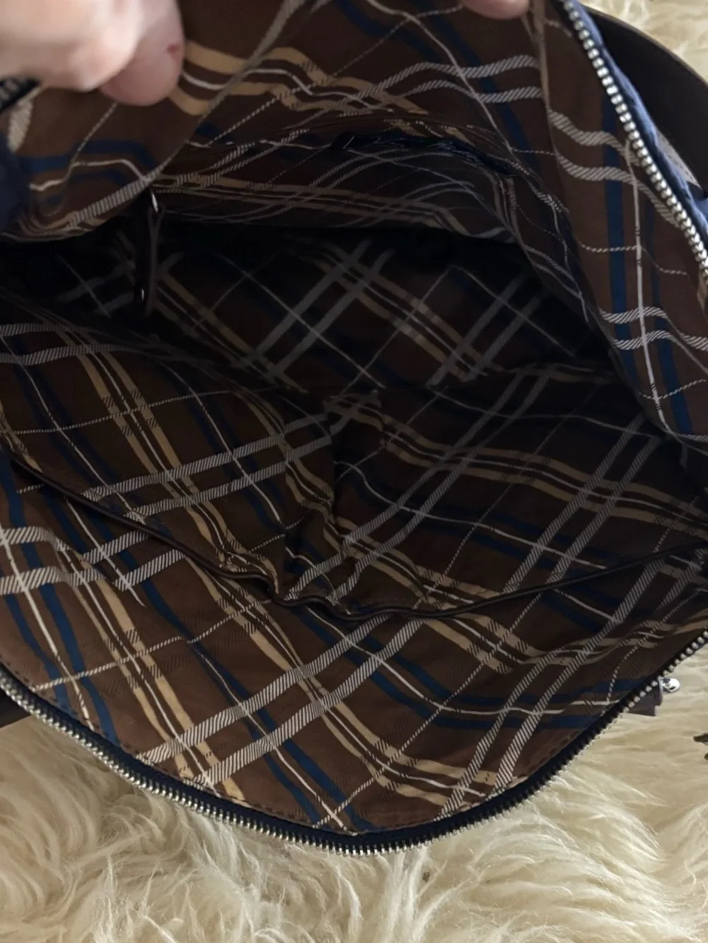 Vera Bradley ‘Wildwood Park’ Navy Quilted Tote with Brown Trim